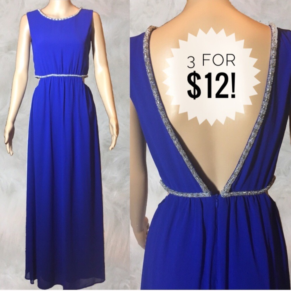 Forever 21 Long Beaded Dress Midriff Cutouts S